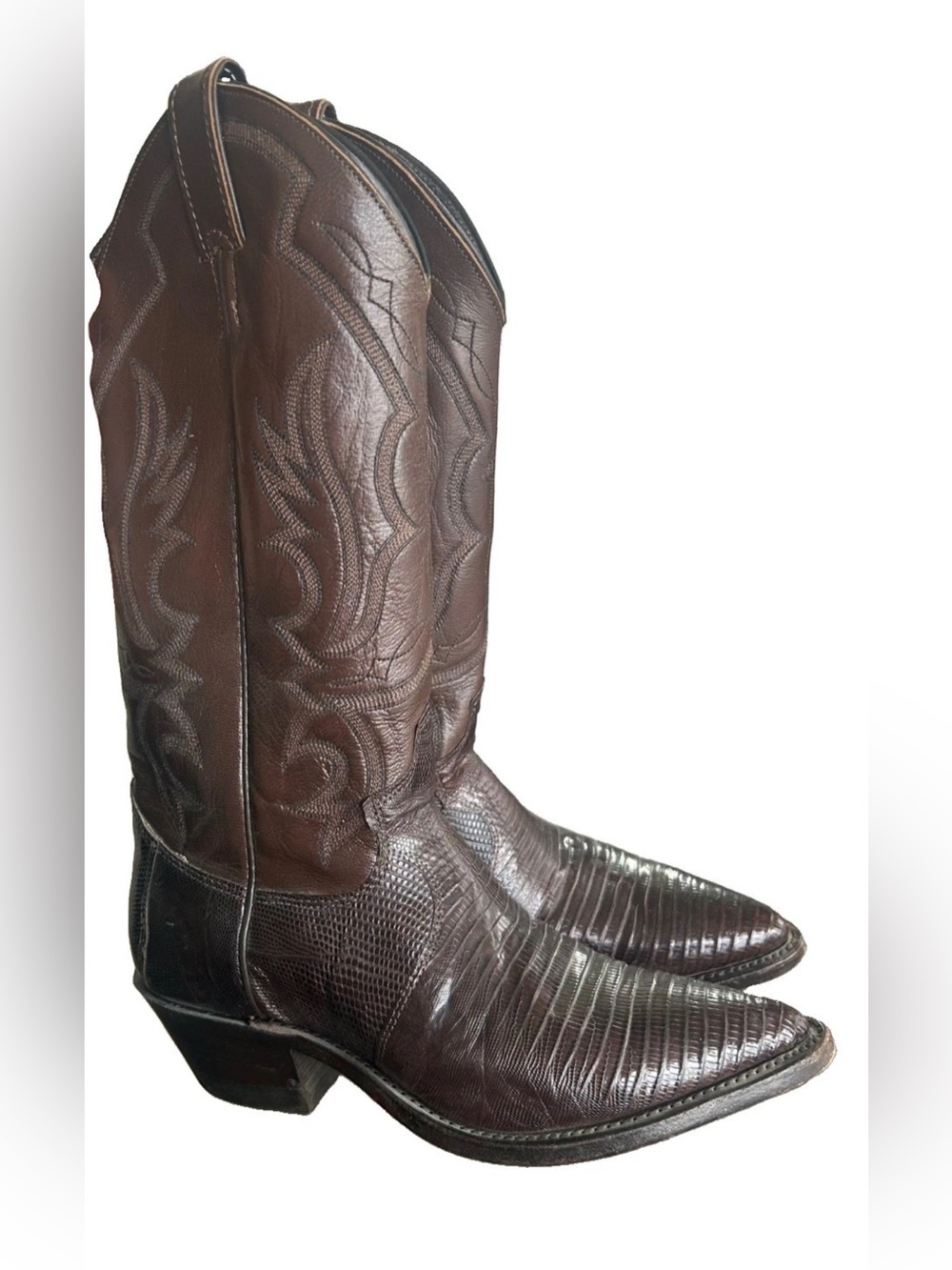 VTG JUSTIN WOMEN BROWN EXOTIC LIZARD LEATHER POINT TOE COWBOY BOOTS Sz 6.5 B
